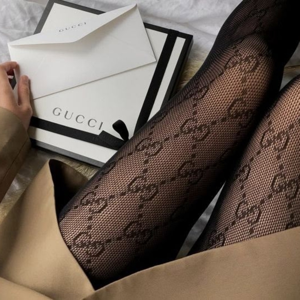 Black GG Patterned Tights - Picture 2 of 4